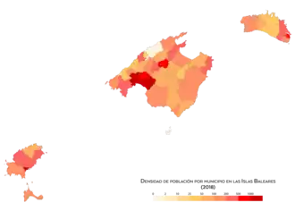 Densidad de población por municipio (2018)