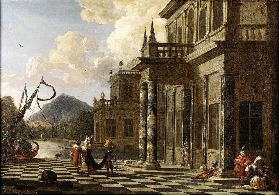 Fantástica arquitectura cortesana con personal