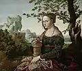 Escritura pseudohebrea sobre el bustier de María Magdalena de Jan van Scorel, 1530.
