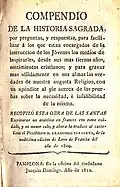 Manual de Historia Sagrada con preguntas y respuestas, impreso por el "ciudadano" Joaquín Domingo en 1820