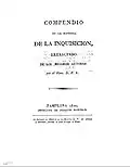 Compendio de la historia de la Inquisición. Por Joaquín Domingo (1820), se vende en la librería madrileña de la Viuda de Alonso y Antorán