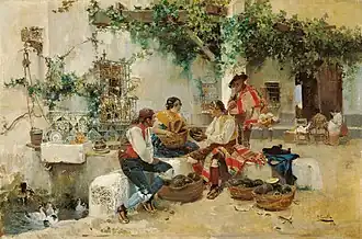 Vendiendo melones (1890), en un patio levantino. Museo Thyssen de Málaga.