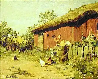 Gallinas detrás del establo (1885)