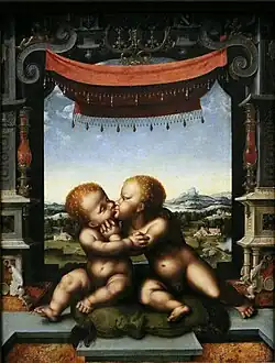Los niños Jesús y San Juan Bautista besándose, de Joos van Cleve, ca. 1525.