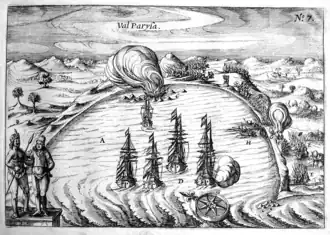Van Spilbergen durante su bombardeo a Valparaíso en 1614.