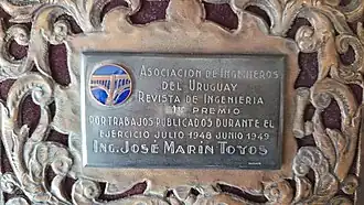 Jose Marín Toyos - Premio de la Asociación de Ingenieros del Uruguay - 1949