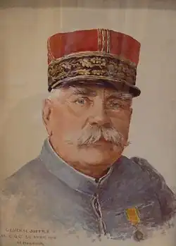 Aquarelle couleur représentant un officier français moustachu portant un képi de général.