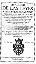 Quaderno de las leyes de las Cortes de Navarra celebradas entre 1724 y 1726