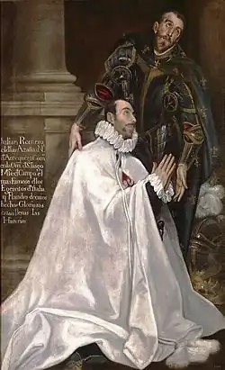Julián Romero de las Azanas con su santo patrón, de El Greco.