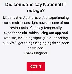 KFC AU App Outage due to July 2024 global cyber outages