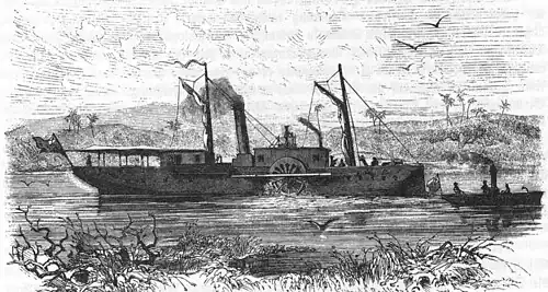 El vapor Welf en la exploración del río Juba, junto a un pequeña embarcación