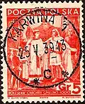 Congreso de Gniezno, sello postal polaco de 1938 (Otón III y Boleslao I el Bravo)