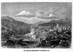 Kilimanjaro, grabado de 1869 de Ernst Heyn, creado a partir de un dibujo de Von der Decken