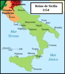El Reino de Sicilia en 1154.