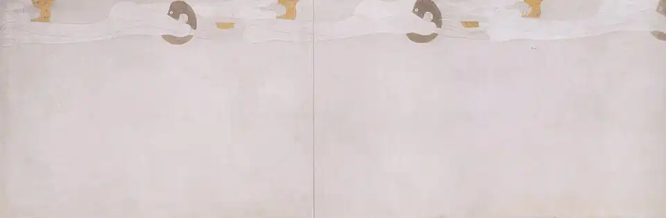 Muro izquierdo: El anhelo de felicidad está representado por las figuras femeninas suspendidas en el aire.