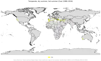 Localización del clima mediterráneo típico (Csa)