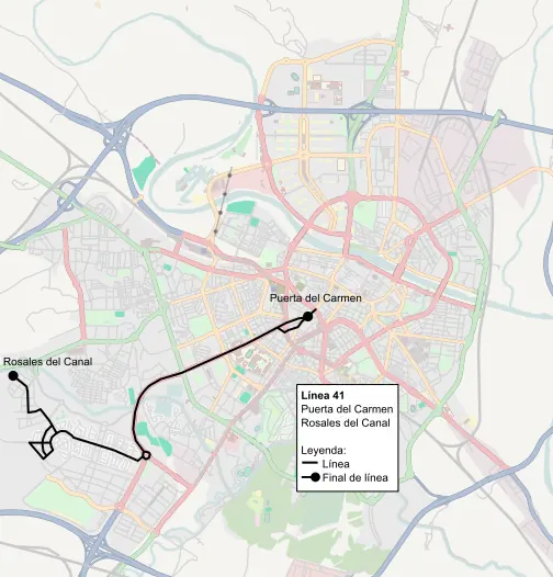Recorrido de la línea 41 de TUZSA en la ciudad de Zaragoza.