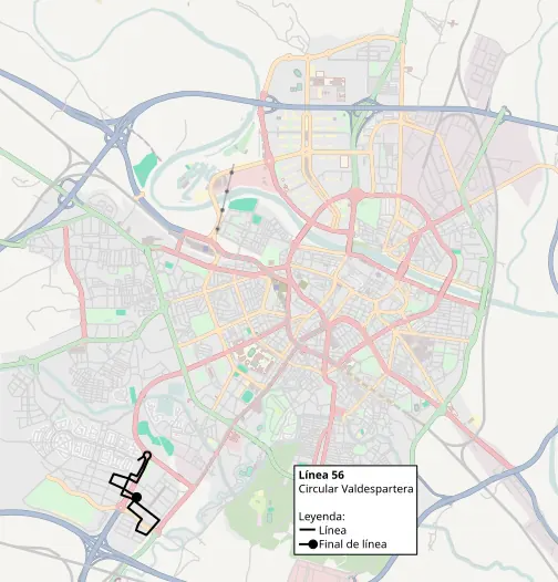 Recorrido de la línea 56 de TUZSA en la ciudad de Zaragoza.