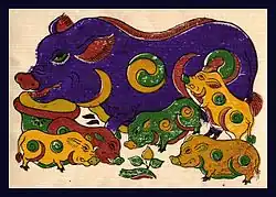 Lợn âm dương – Pintura Đông Hồ vietnamita (siglos XIX-XX).