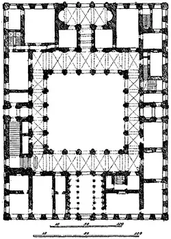 Planta del Palazzo Farnese (Roma), en torno al gran cortile.