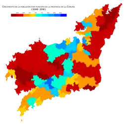 Crecimiento de población por municipio entre 2008 y 2018.