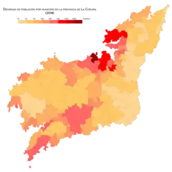 Densidad de población por municipio (2018)