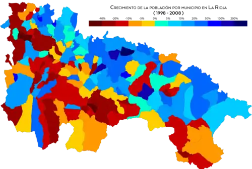 Crecimiento de población por municipio entre 1998 y 2008