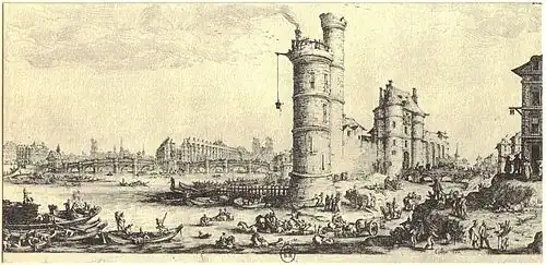 La torre de Nesle y el puente Nuevo, por Jacques Callot, hacia 1610-1635.