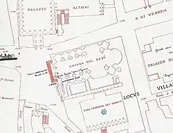 Planta de la Casa Profesa de Roma, junto a la iglesia del Gesù.