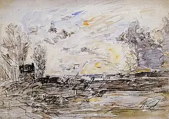 Paisaje con puesta de sol, 1880-1890, Acuarela, Museo de Orsay, París.