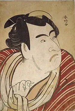 Ōkubi-e del actor Matsumoto Kōshirō IV como Tsurunosuke, un grabado en madera de Katsukawa Shunkō I
