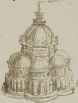 Dibujo de iglesia de planta central de Leonardo.