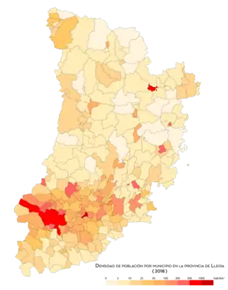 Densidad de población por municipio (2018)