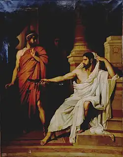 Coriolano se refugia en casa de Tullus, de Louis Hector Leroux, 1859.