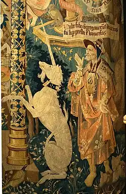 Detalle de Las perfecciones de María (c. 1530), tapiz exhibido en el palacio de Tau, Francia.