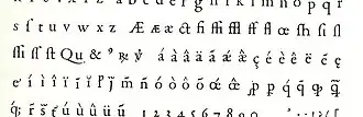 ꝗ y ꝙ al final de la última línea en una muestra de ligaturas de Claude Garamond