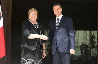 La presidenta Michelle Bachelet y el presidente Enrique Peña Nieto en la Ciudad de México; 2015.