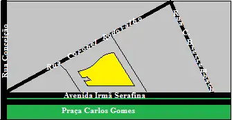 Implantación del Edificio Itatiaia en la manzana. Dibujo meramente ilustrativo, fuera de escala.