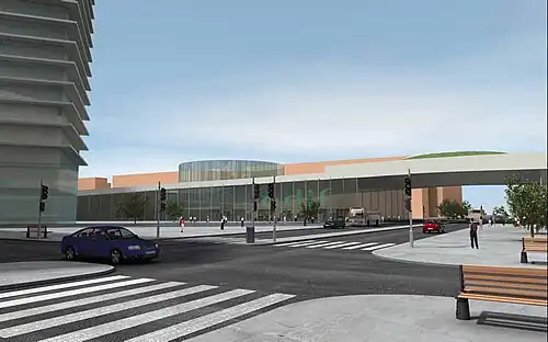 Modelo 3D del proyecto de la estación de autobús y tren.