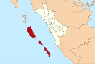 El kabupaten de Kepulauan Mentawa (mapa de la provincia de Sumatra Occidental
