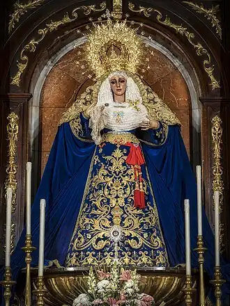 María Santísima de la Victoria en su camarín en la Capilla de la Hermandad. Parroquia Sagrado Corazón de Jesús de Huelva.
