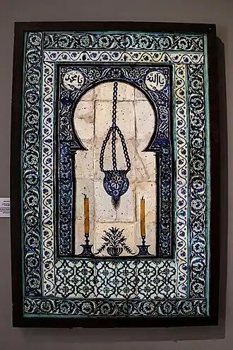 Panel de azulejos y baldosas de cerámica con decoración pintada y esmaltada, siglo XVII.