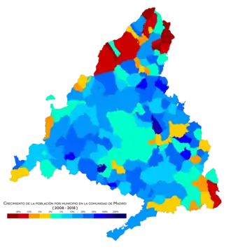 Crecimiento de la población por municipio entre 2008 y 2018
