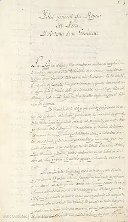 Manuscrito de Perú (F. Gil de Lemos).Texto