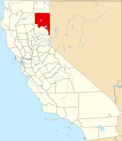 Mapa de California con la ubicación del condado de Lassen