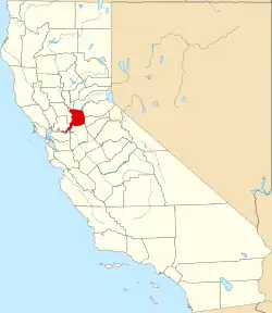 Mapa de California con la ubicación del condado de Sacramento