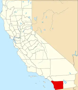 Mapa de California con la ubicación del condado de San Diego