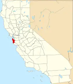 Mapa de California con la ubicación del condado de San Mateo
