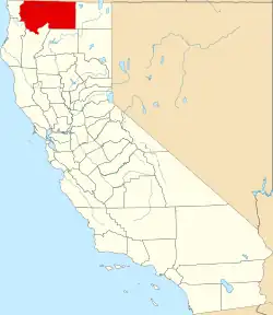 Mapa de California con la ubicación del condado de Siskiyou