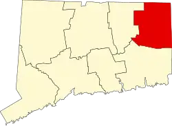 Mapa de Connecticut con la ubicación del condado de Windham